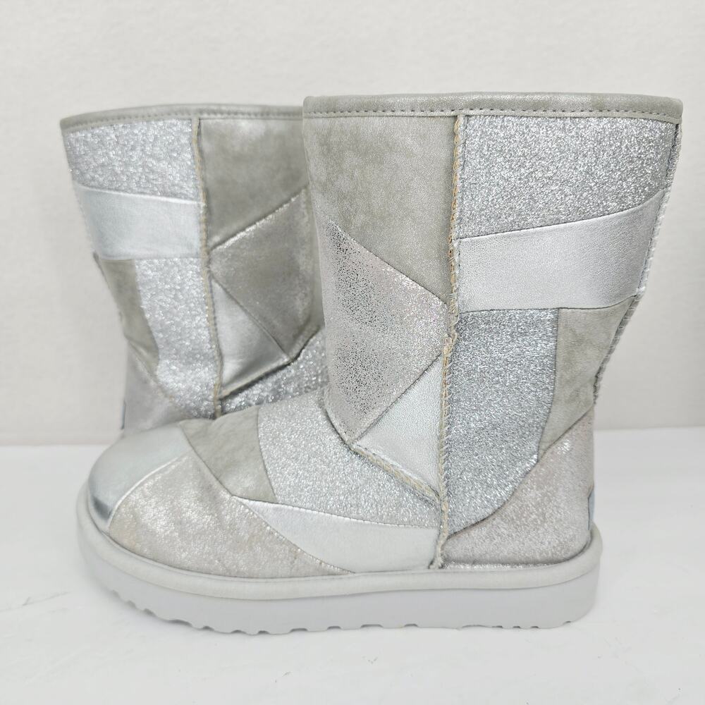Ugg Classic Short Glitter Patchwork Booties Silve… - image 4